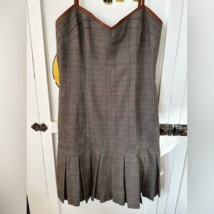 Bebe Chevron Pleat Plaid Brown Beige Tan Mini Dress Size 8